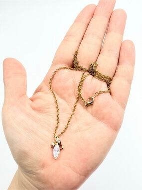 Vintage Joseph Cleary JC Gold Tone Clear Marquise Stone Pendant Necklace
